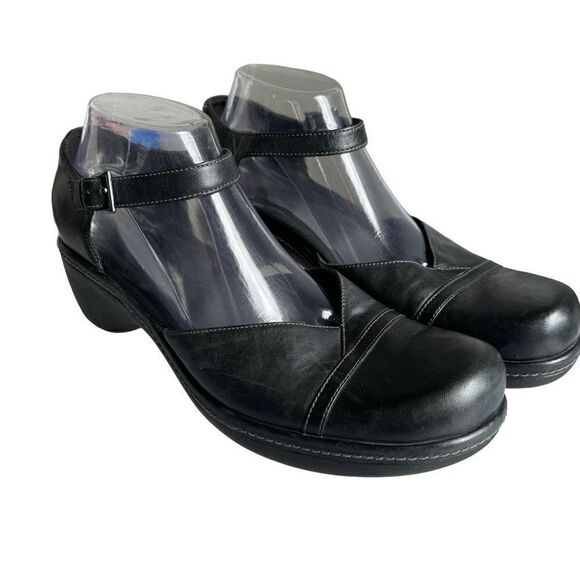 Ecco Mary Jane Black Buckle Strap Leather Clogs Shoes Size EU 41 US 10 - Picture 4 of 10